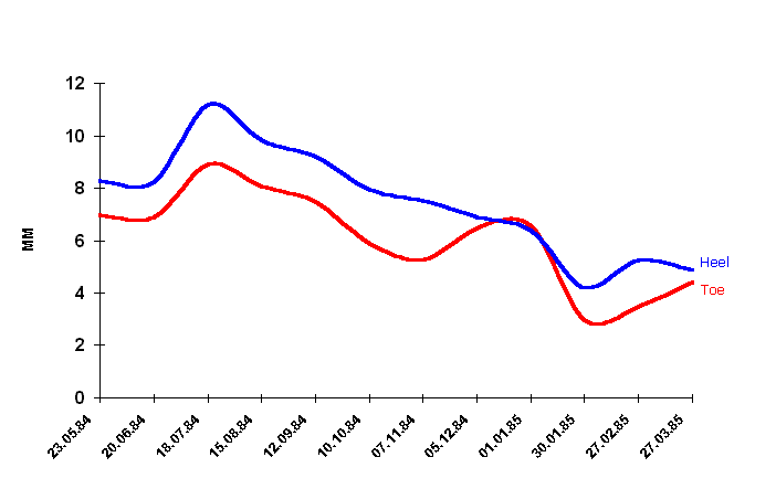 Fig.4: Toe & Heel growth for all laminitic feet